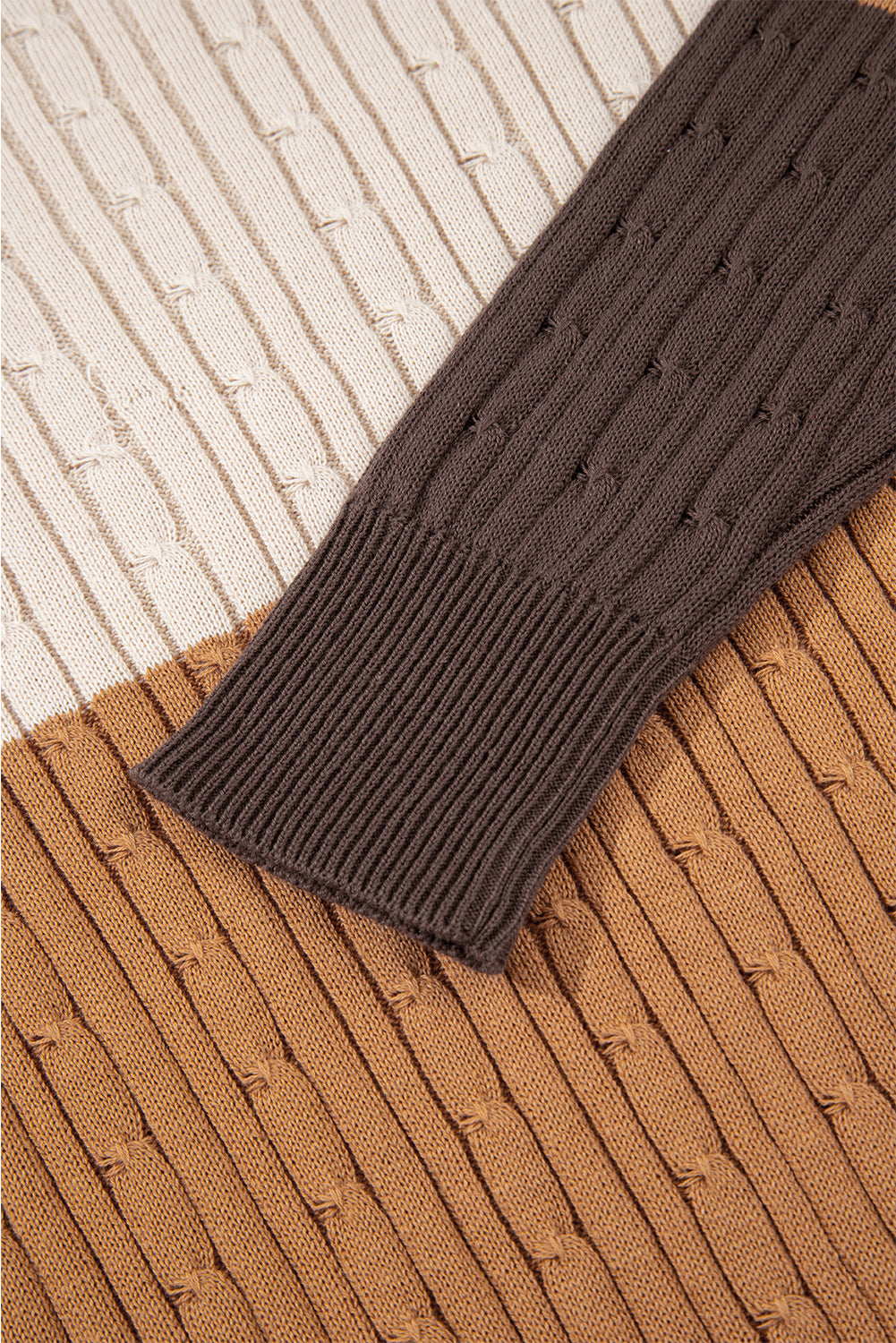Colorblock Cable Knit Round Neck Sweater | S-XL