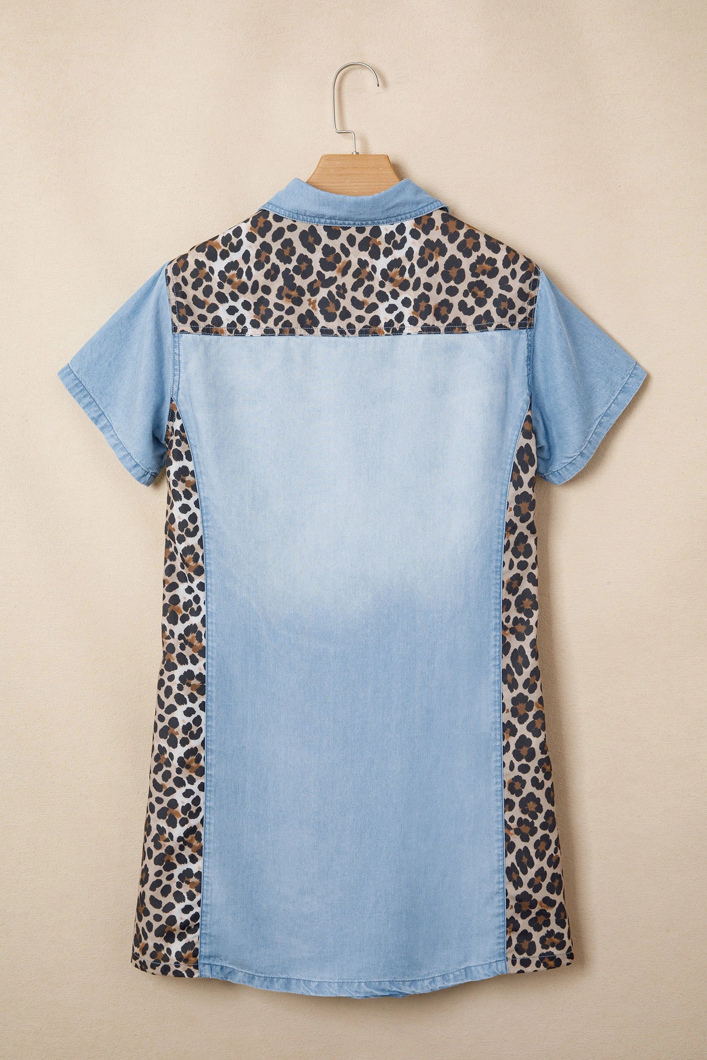 Denim Colorblock Leopard Patchwork Mini Dress | S-XL