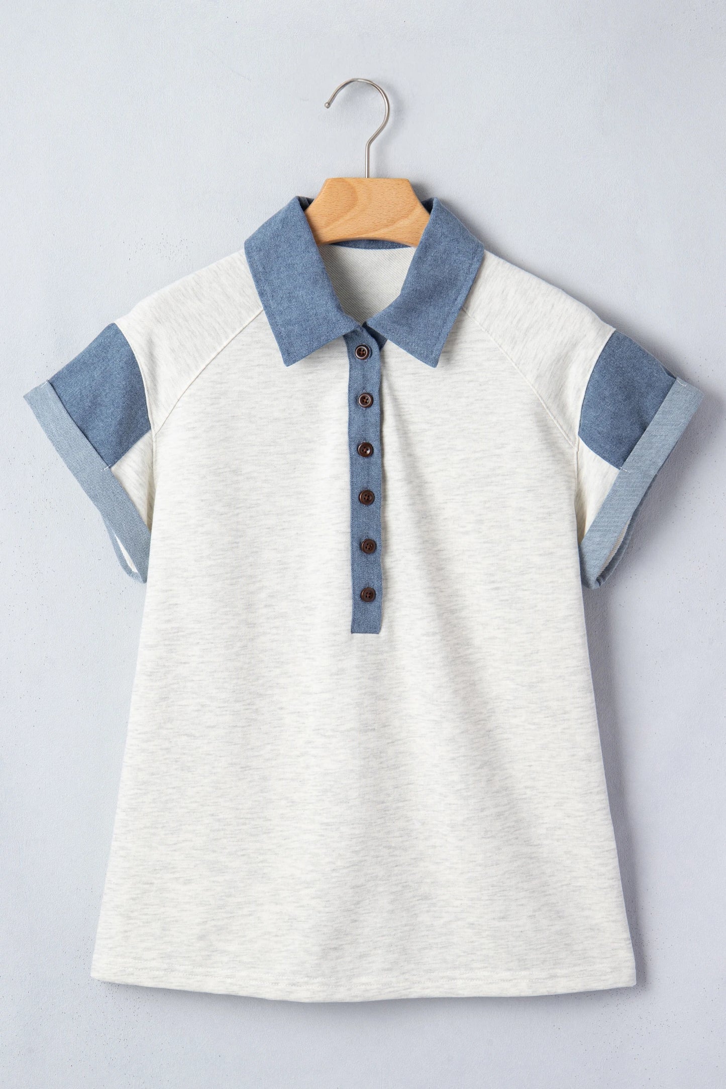 Denim Color Patchwork Polo Top | S-XL