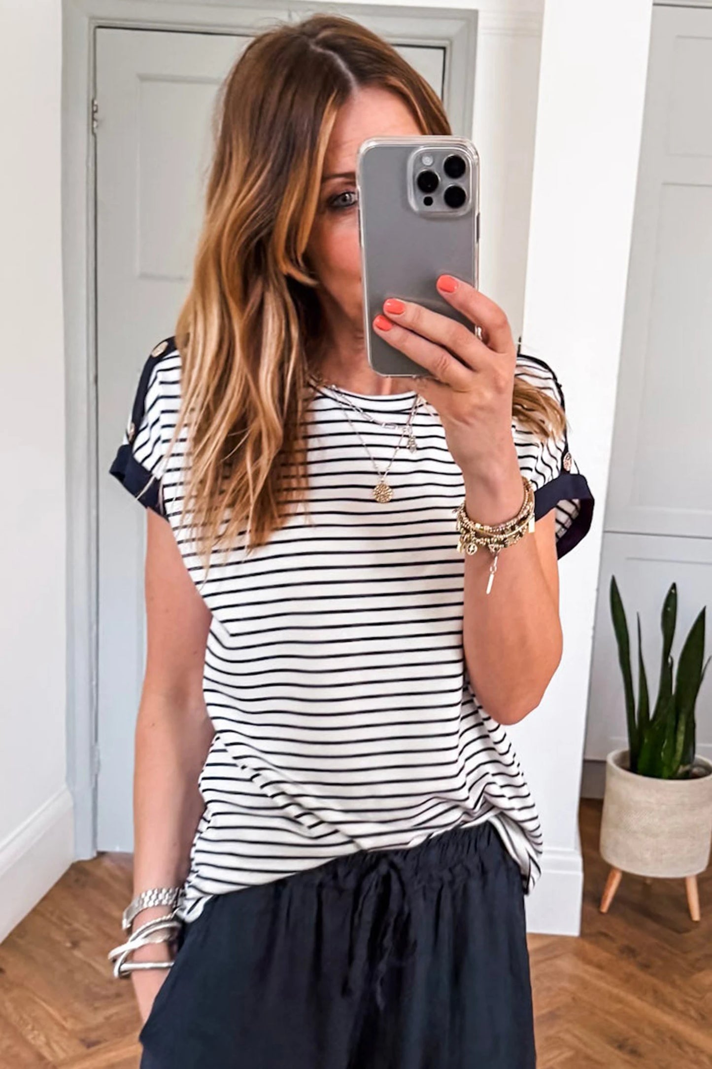 Coastal Stripe Button-Cuff Top | S-XL