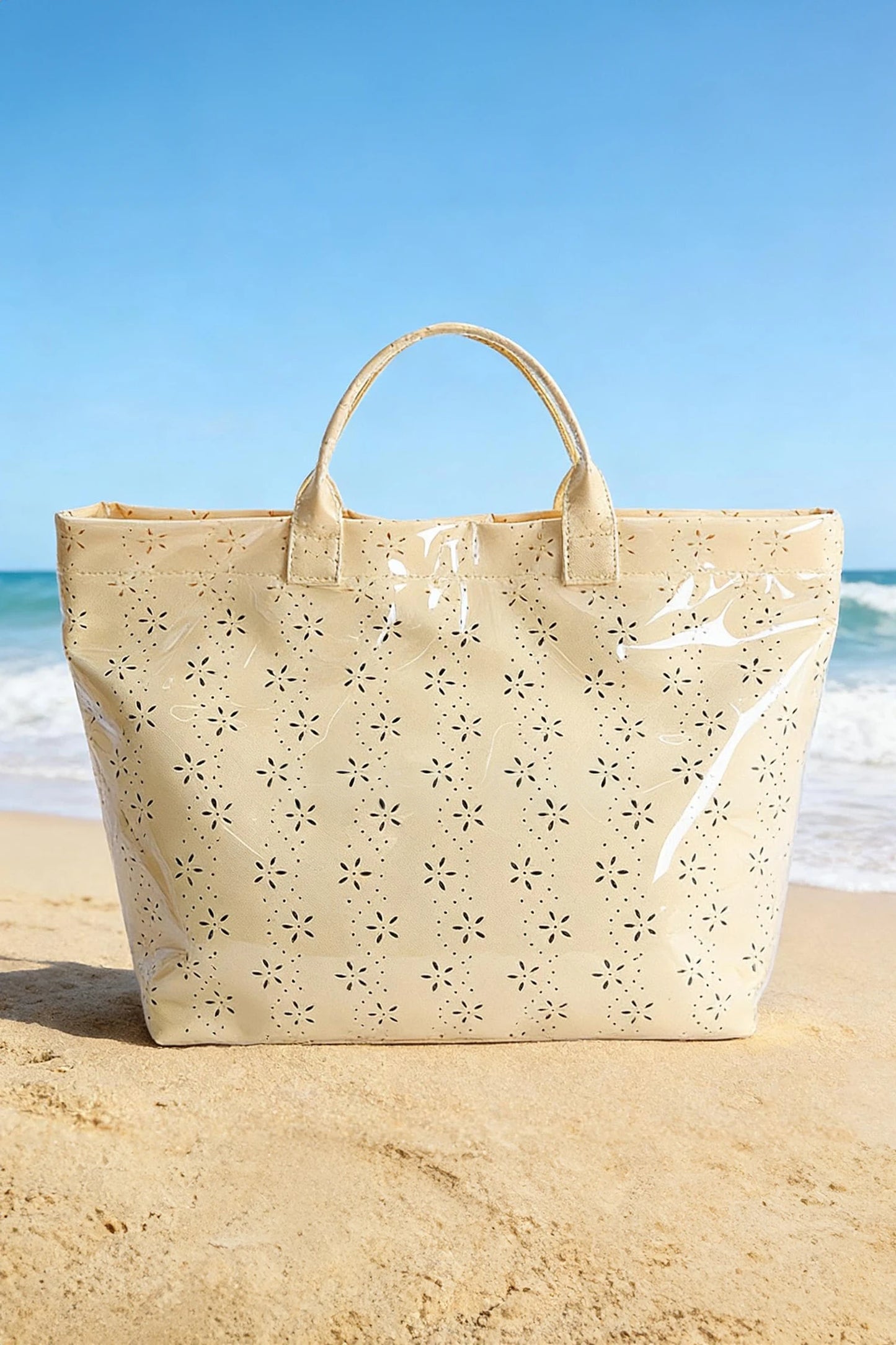 Glossy Floral Eyelet Waterproof Tote Bag