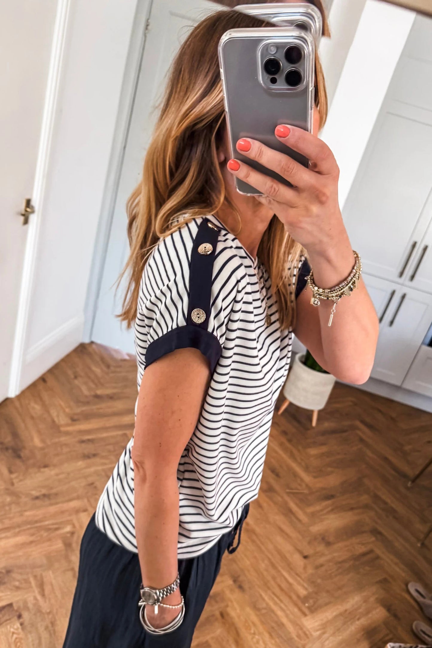 Coastal Stripe Button-Cuff Top | S-XL