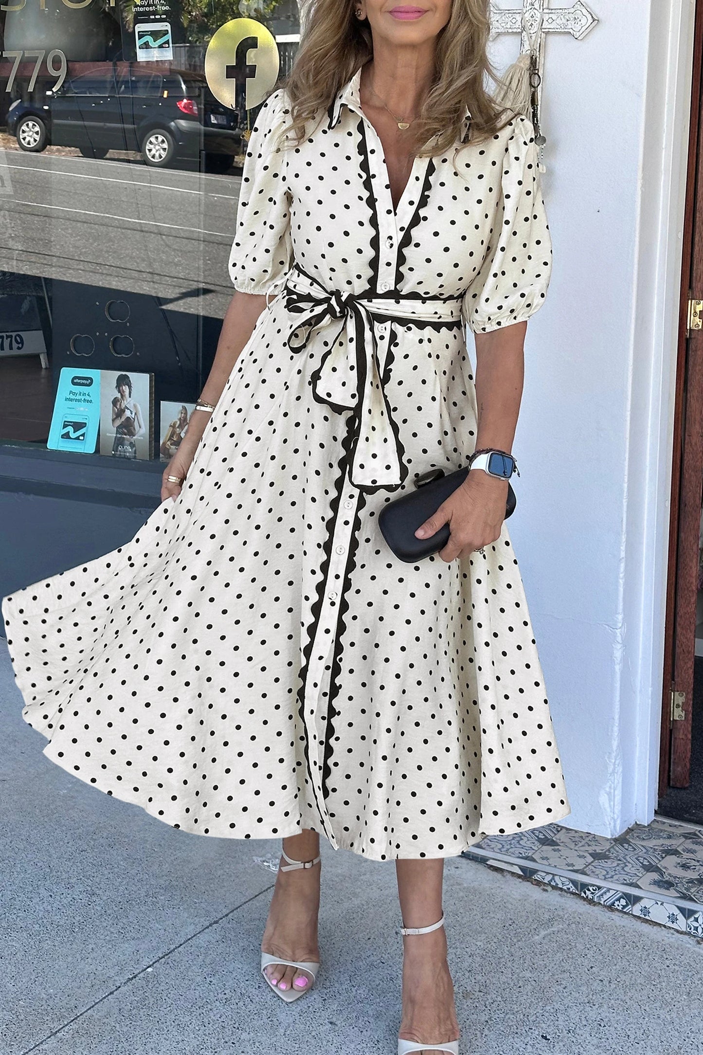 Parisian Polka Belted Midi Dress | S-XL