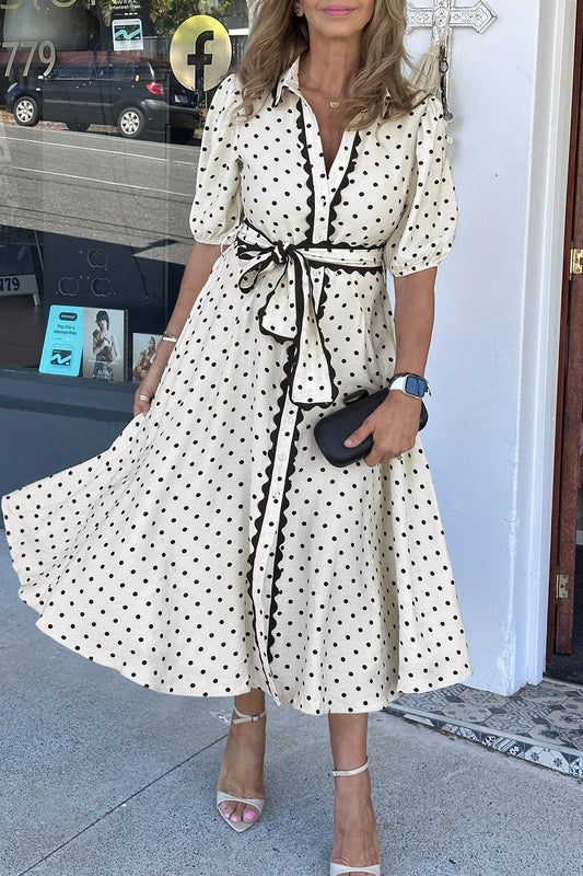 Parisian Polka Belted Midi Dress | S-XL