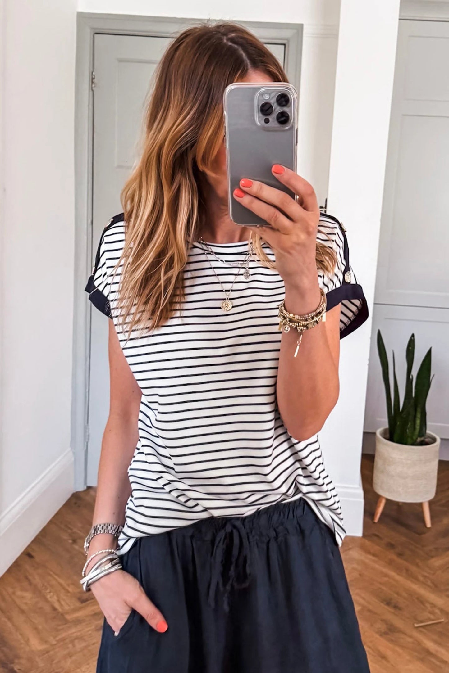 Coastal Stripe Button-Cuff Top | S-XL
