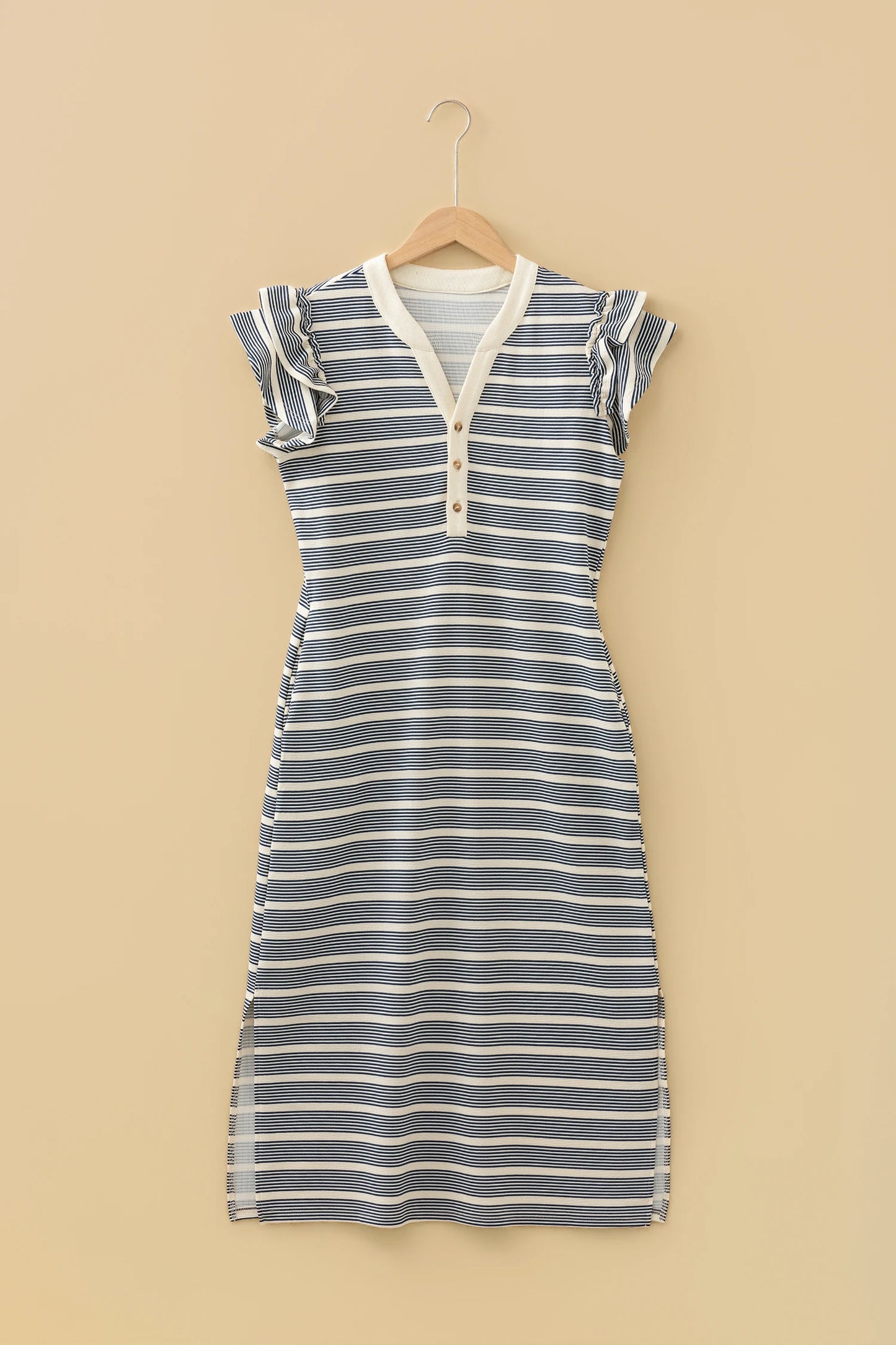 Button Front Contrast Trim Notch Neck Dress | S-XL