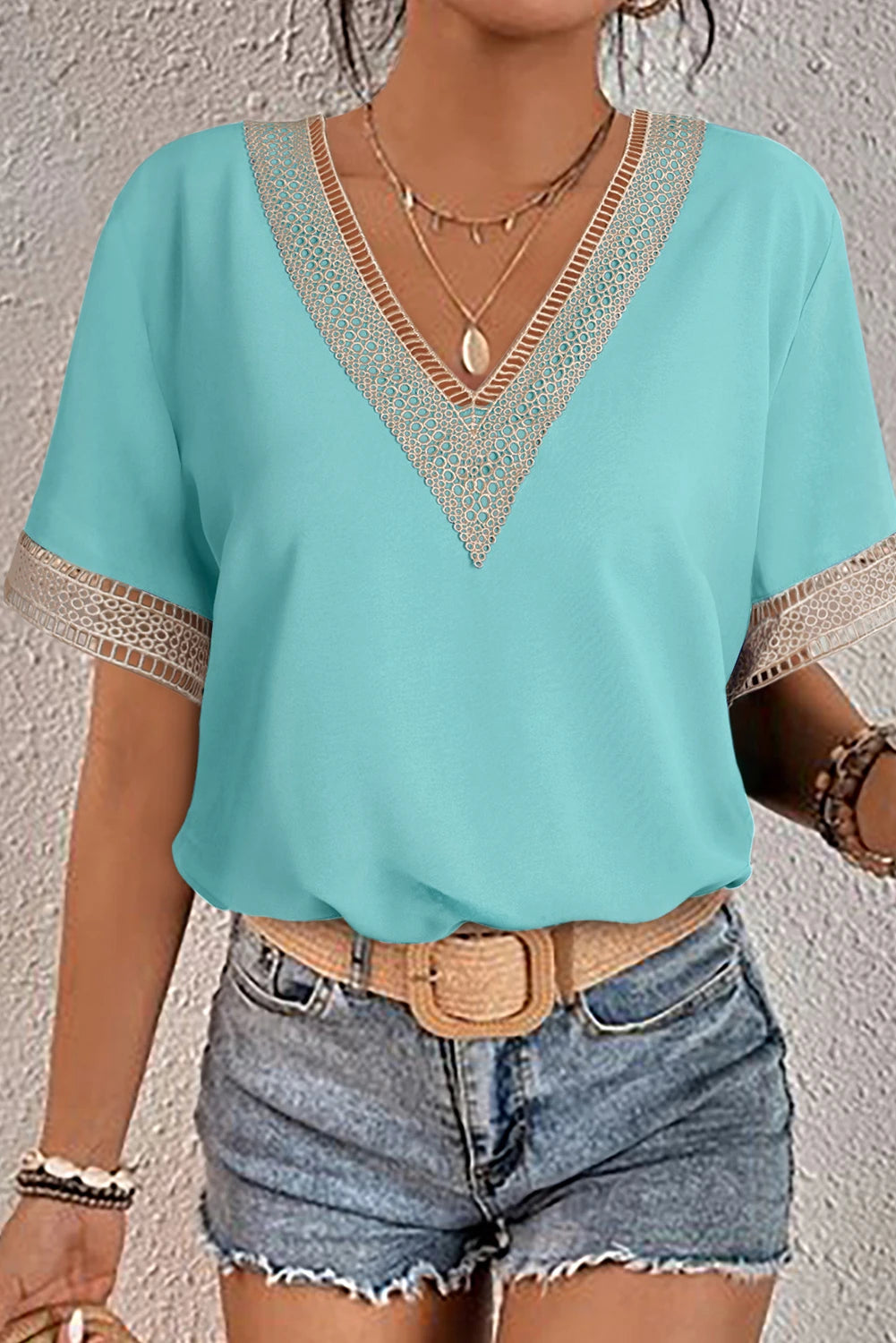Delicate Lace Trim V-Neck Blouse | S-XL