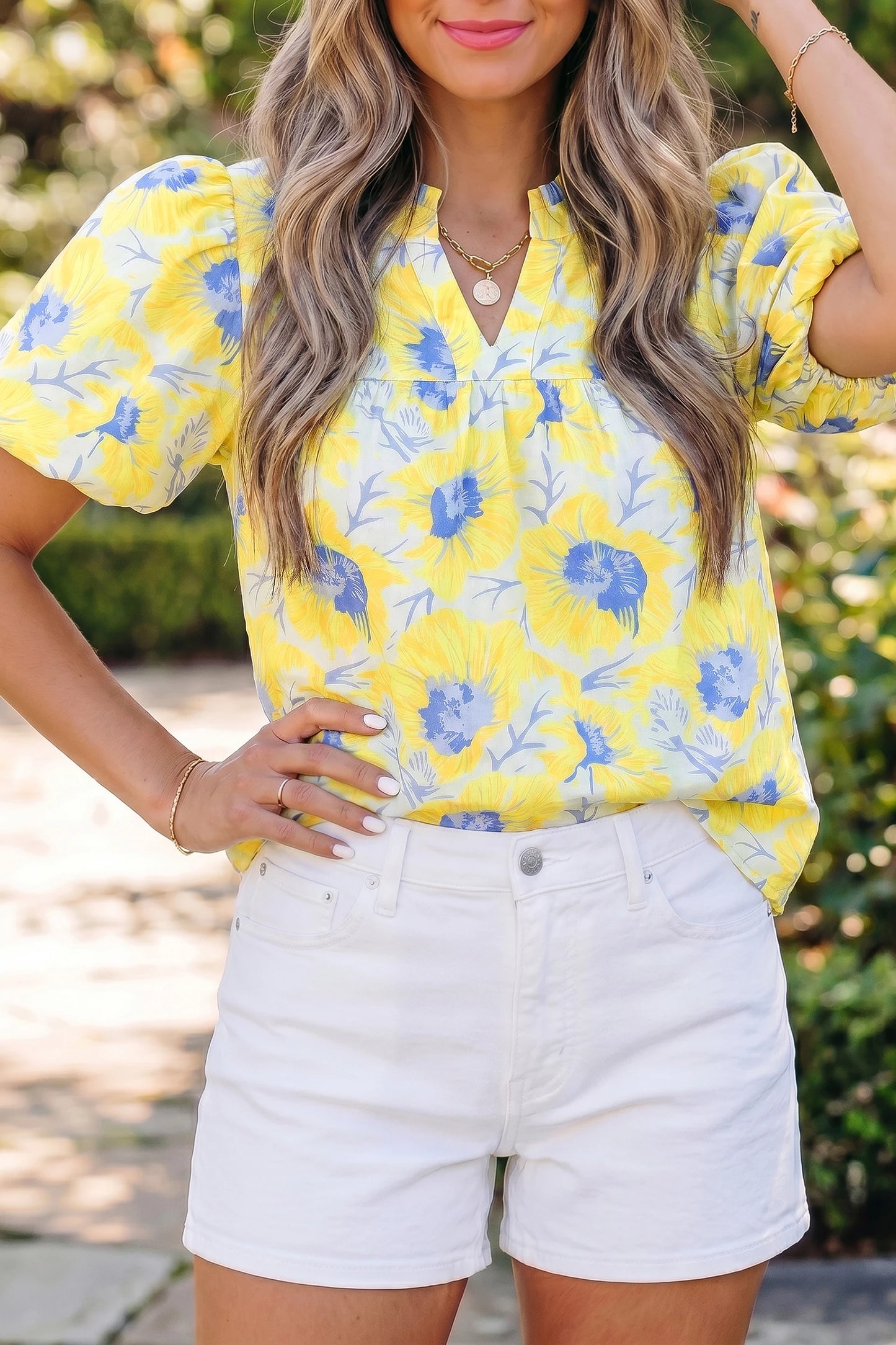 Floral Print Bubble Sleeve Blouse | S-XL