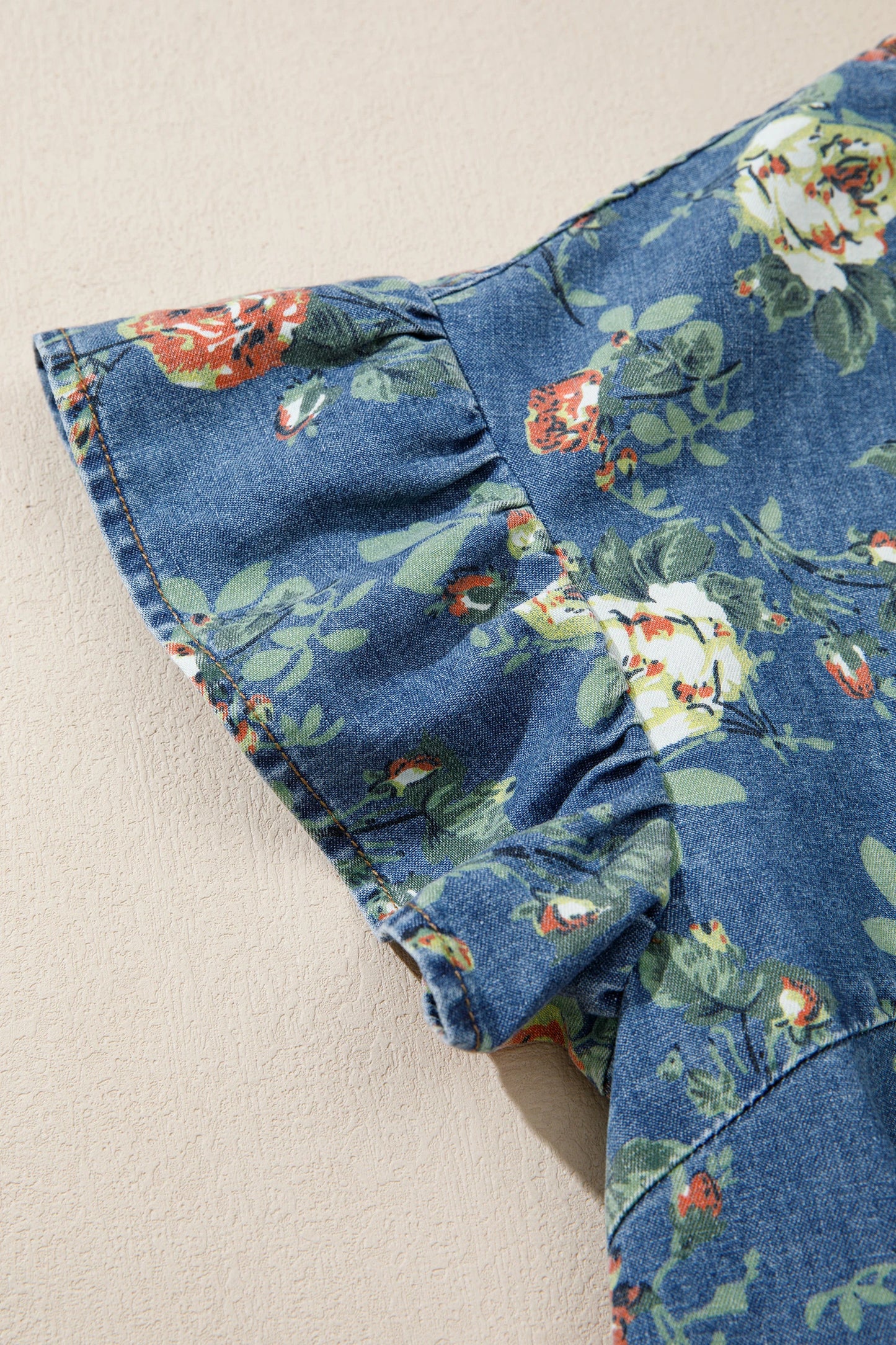Casual Floral Denim Puff Sleeve Top | S-XL