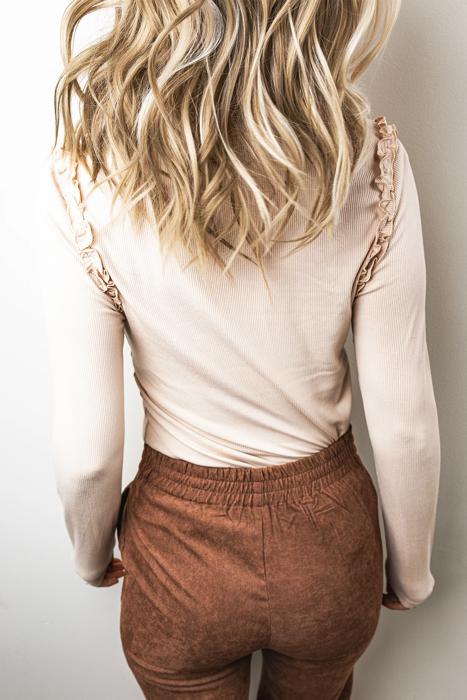 Solid Color Frill Detail Long Sleeve Top | S-XL
