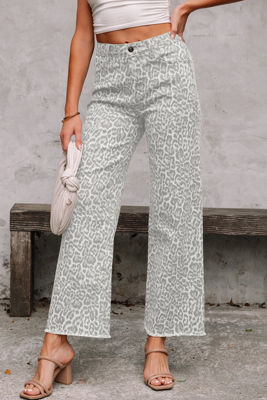 High Waisted Leopard Wide Leg Jeans