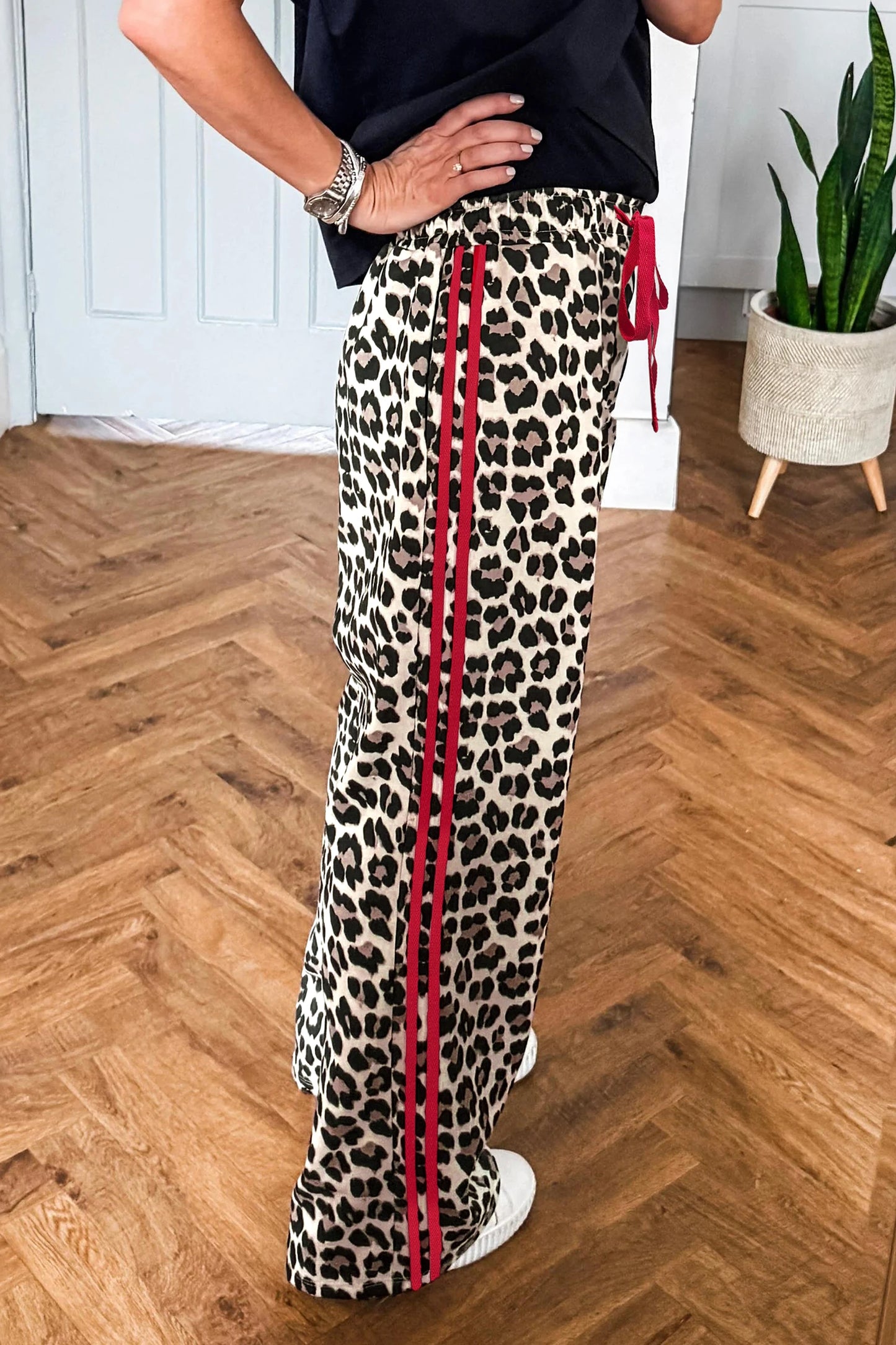 Leopard Luxe Contrast Trim Pants | S-XL