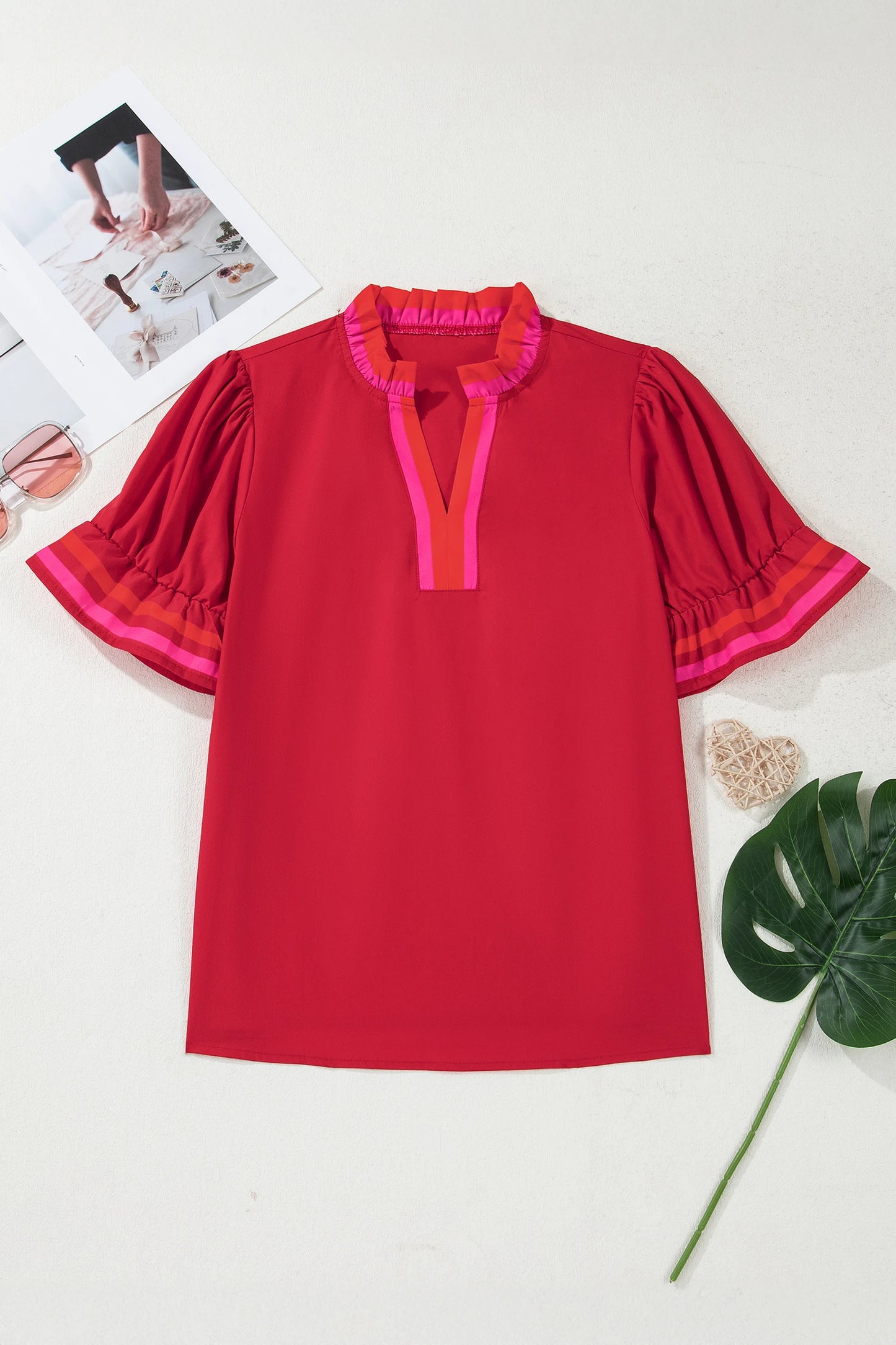 Flame Stripe Ruffle Blouse | S-XL