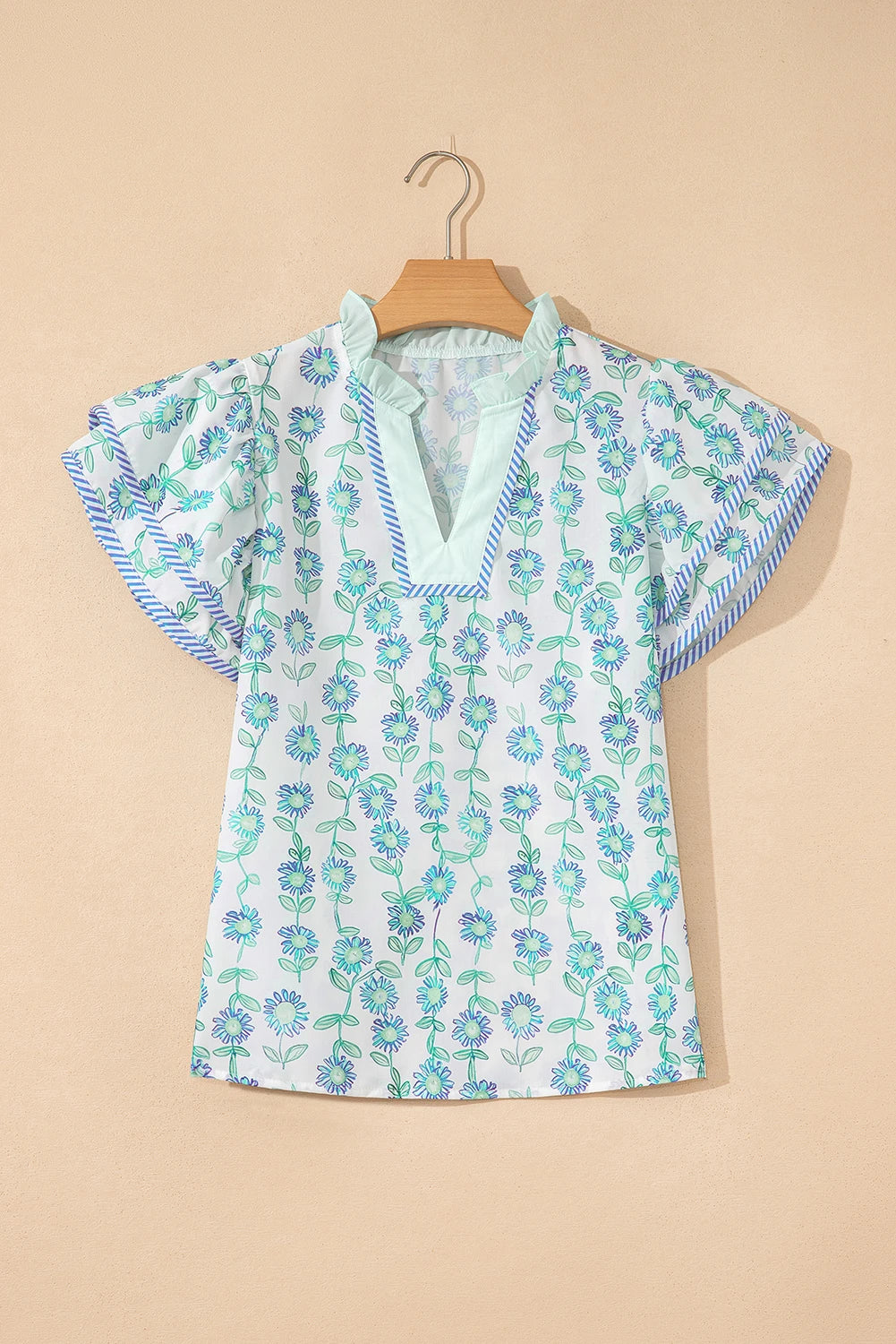 Floral Print Patchwork Flutter Sleeve Blouse | S-XL