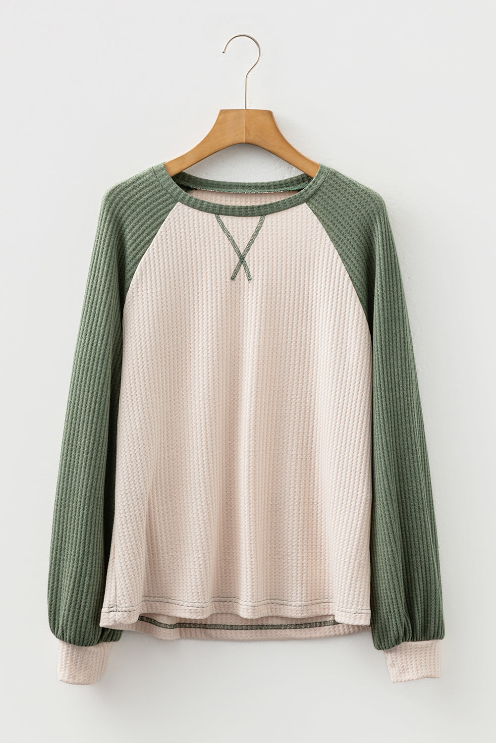 Waffle Color Block Raglan Sleeve Top | S-XL