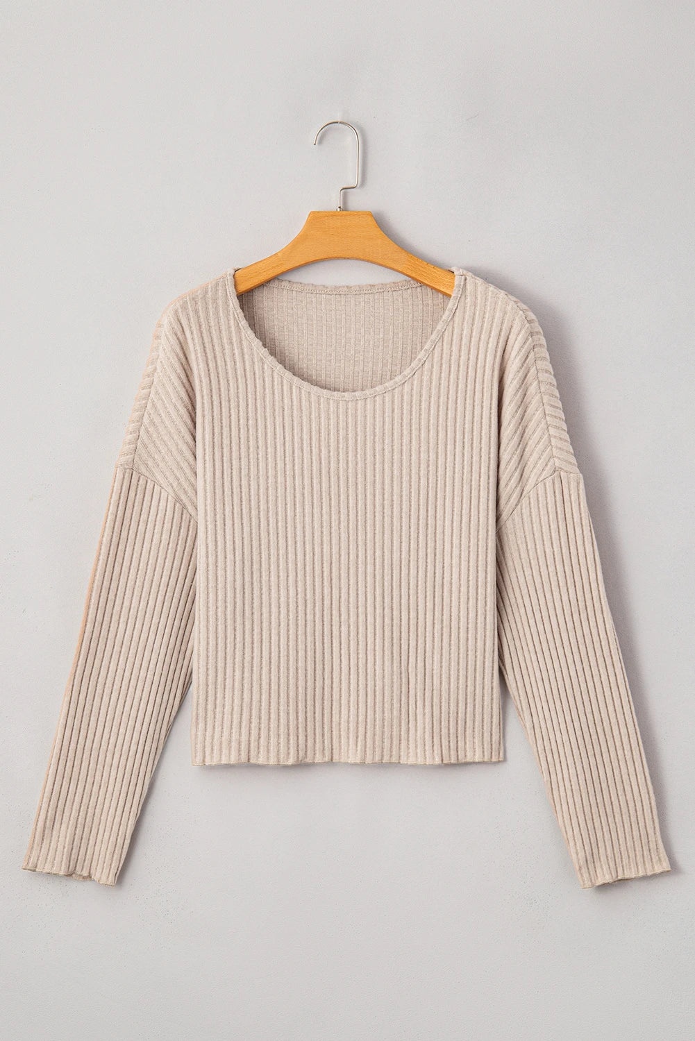 Casual Knit Long Sleeve Drop Shoulder Top