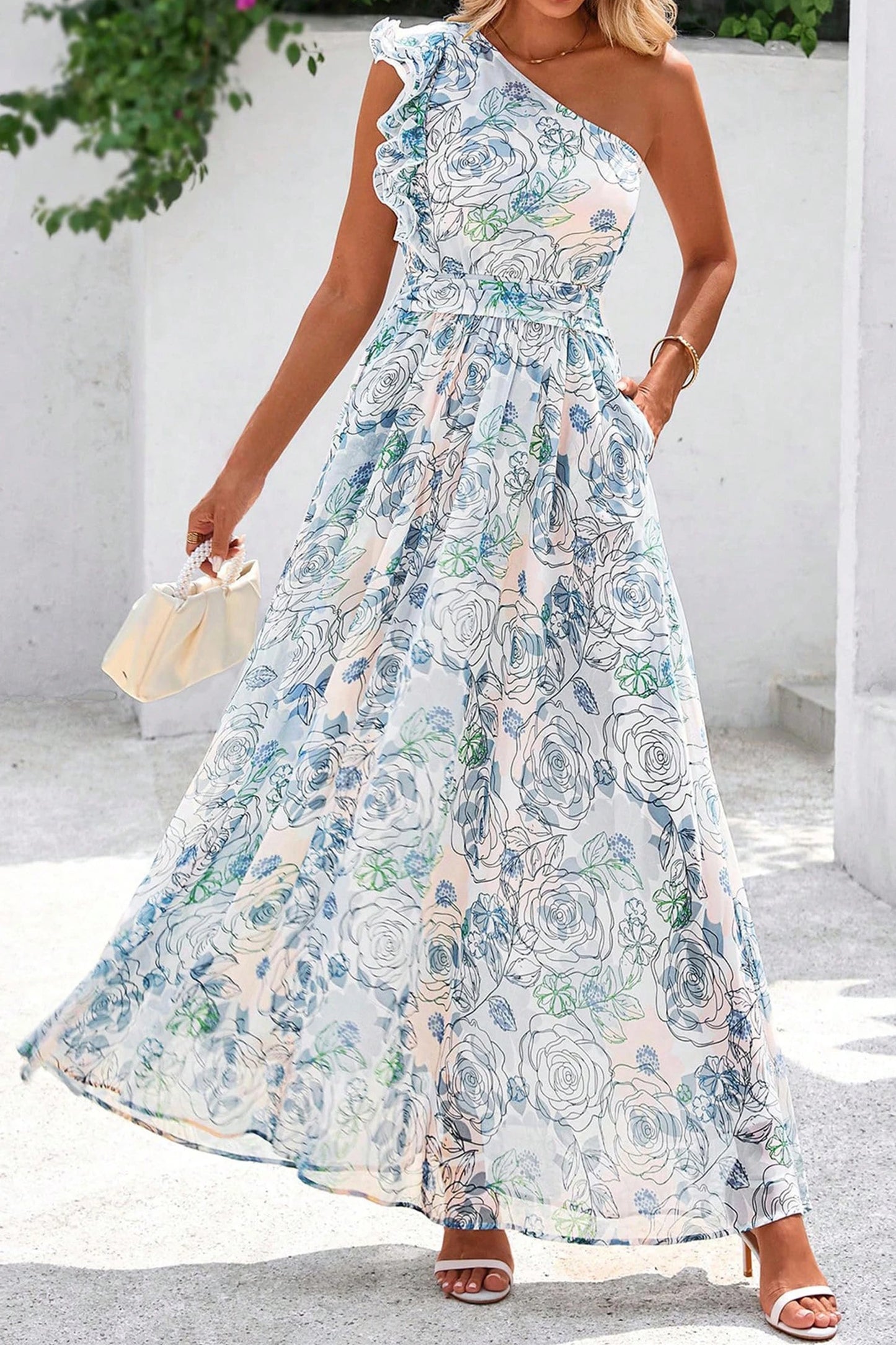Tropical Bloom One-Shoulder Maxi Dress | S-XL