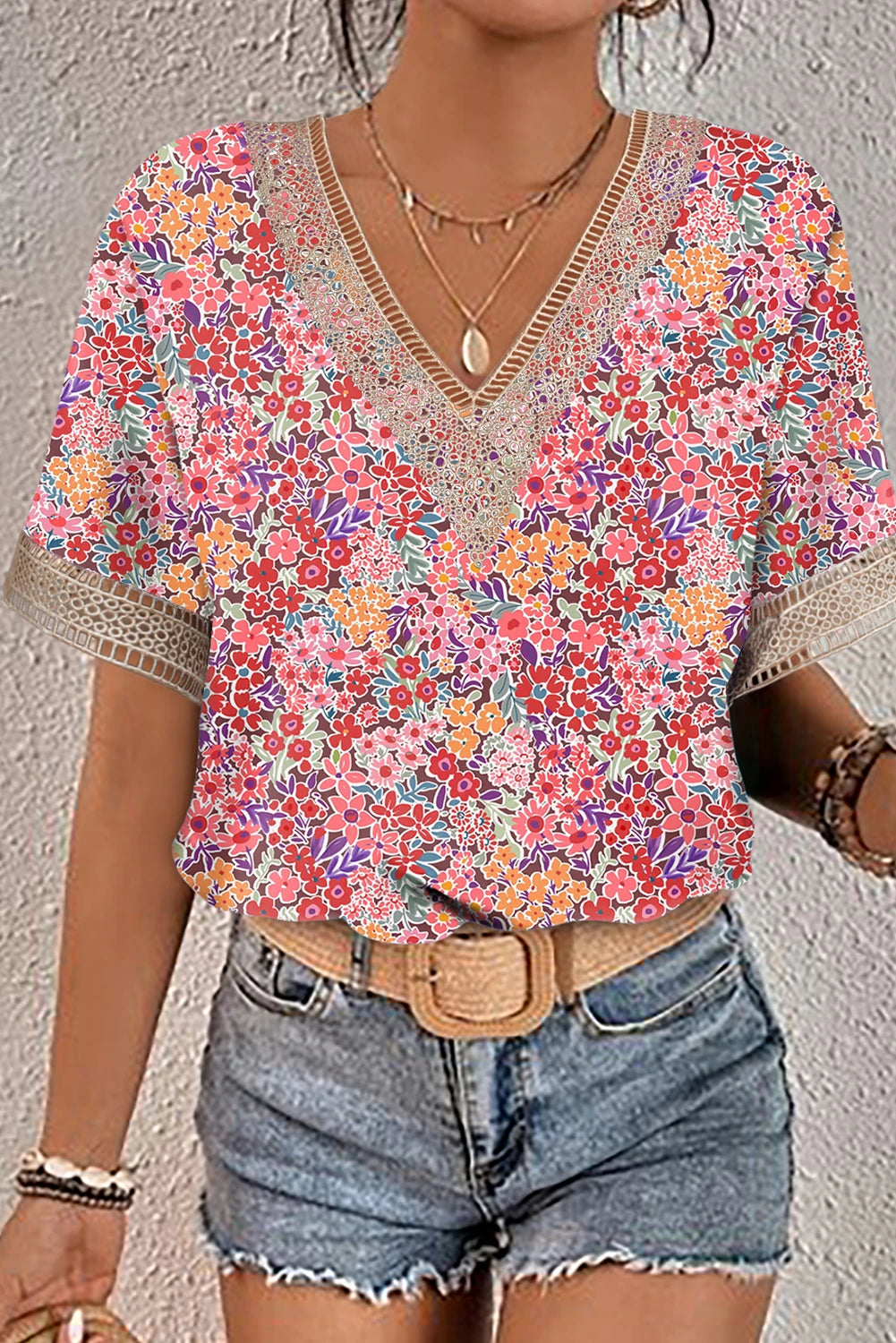 Delicate Lace Trim V-Neck Blouse | S-XL