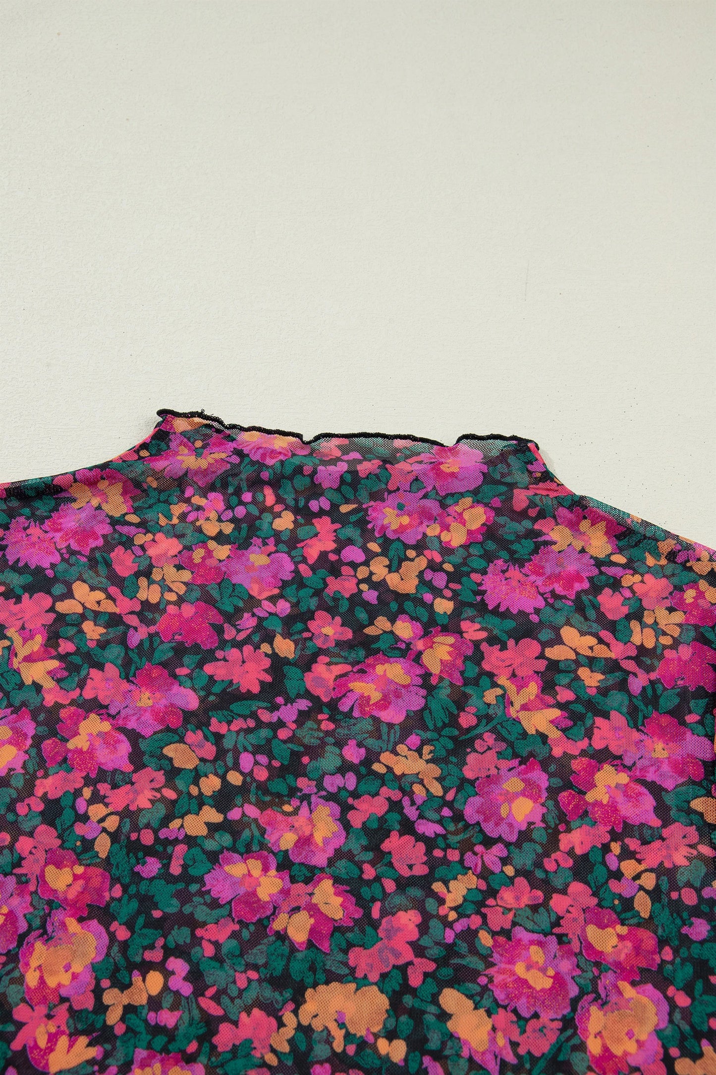 Retro Floral Printed Mesh Short Sleeve Top | S-XL