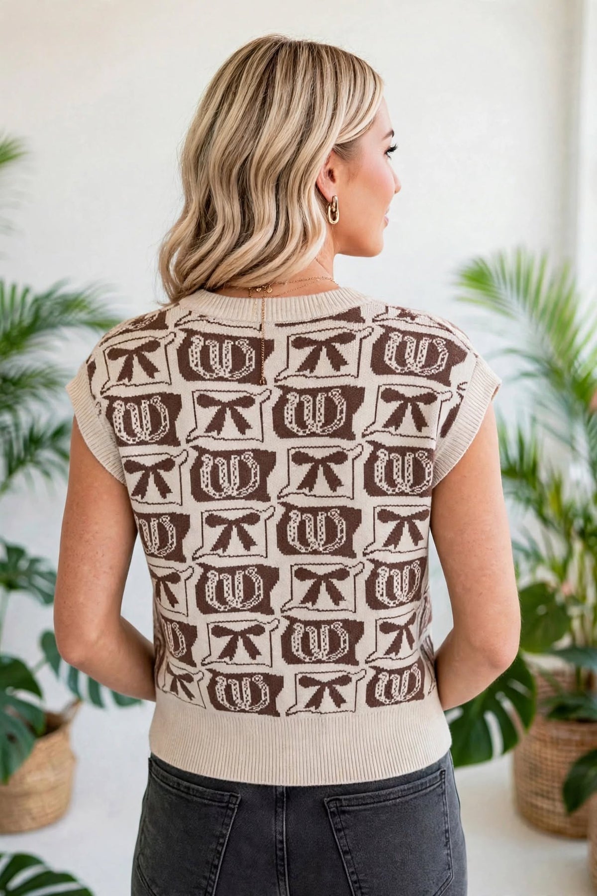 Western Horseshoe Bow Knit Sweater Vest | S-XL