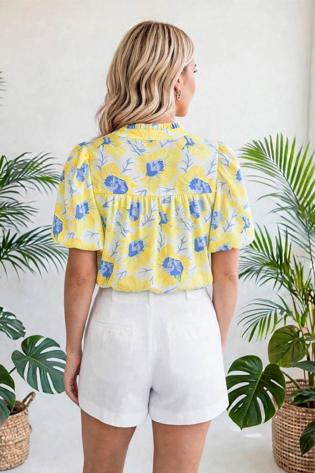 Floral Print Bubble Sleeve Blouse | S-XL