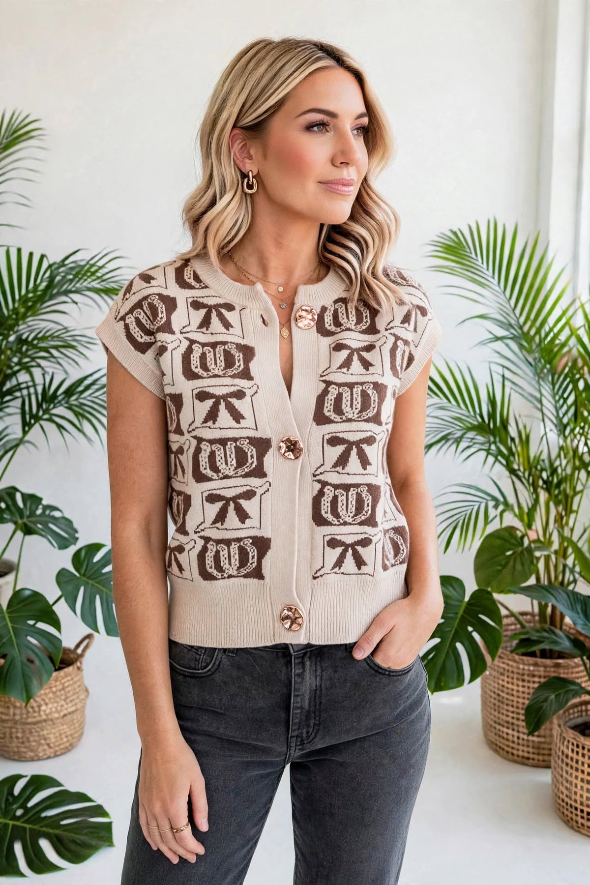 Western Horseshoe Bow Knit Sweater Vest | S-XL