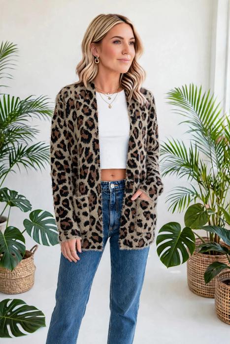 Leopard Print Open Front Cardigan | S-XL