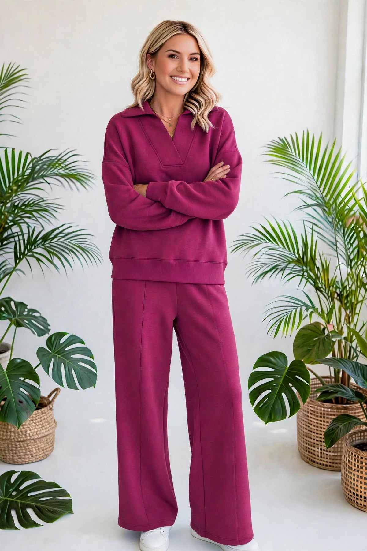 Cozy Scuba Collared Pullover & Pants Set