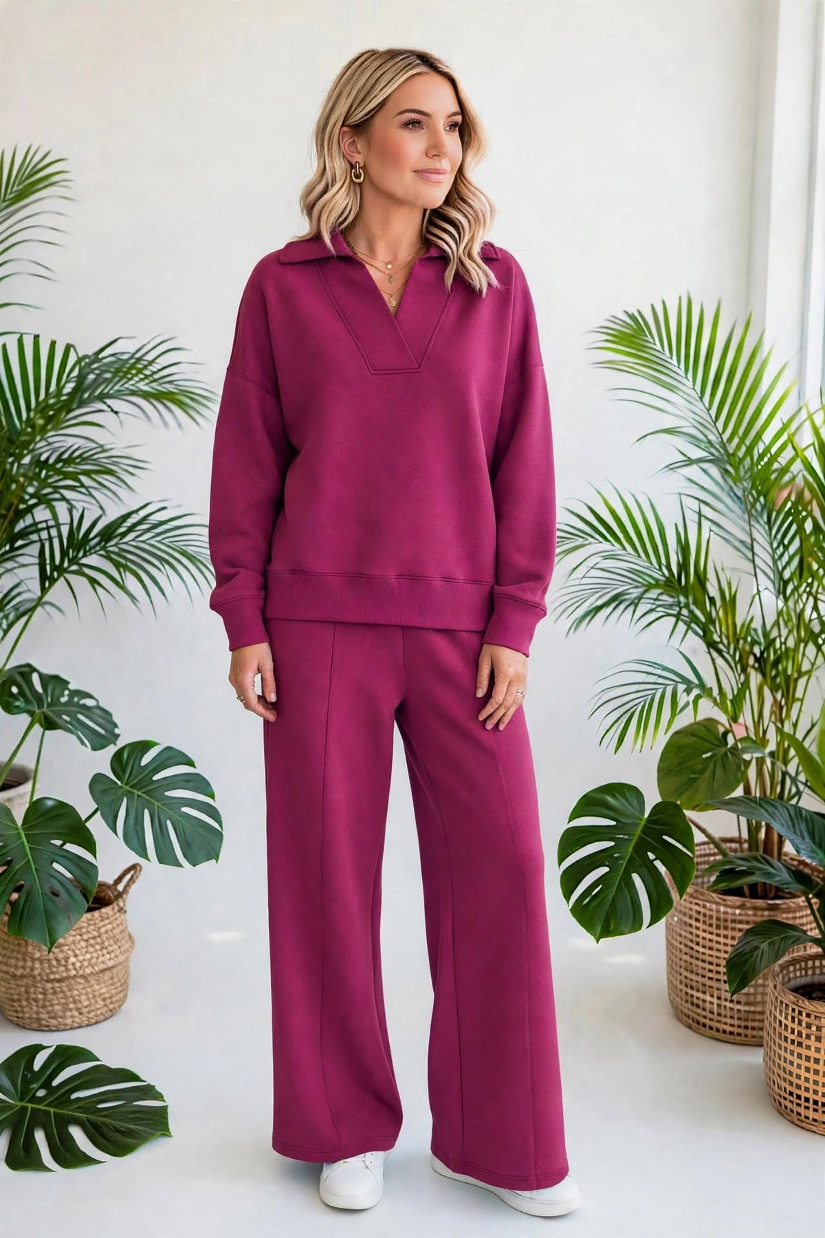 Cozy Scuba Collared Pullover & Pants Set