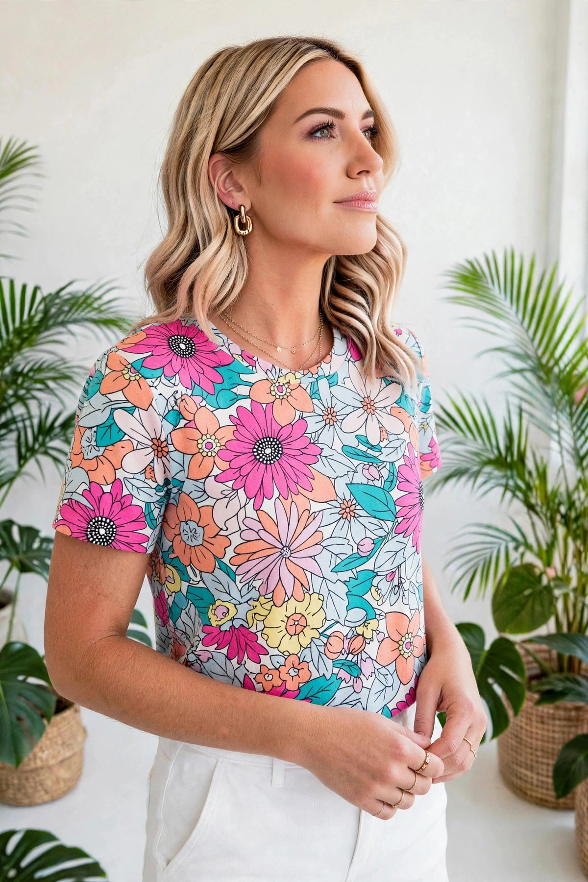 Multicolor Floral Short Sleeve Top