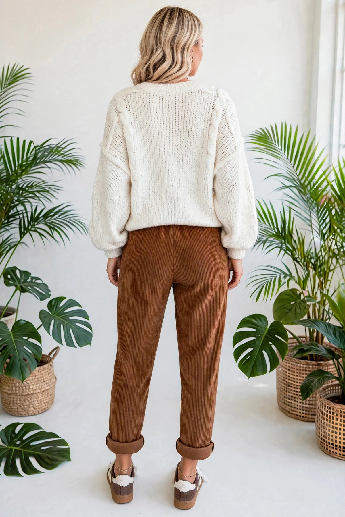 Cozy Season Babe Elastic Waist Corduroy Pants with Pockets | S-XL