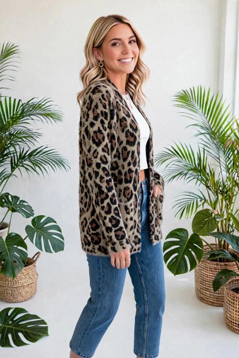 Leopard Print Open Front Cardigan | S-XL