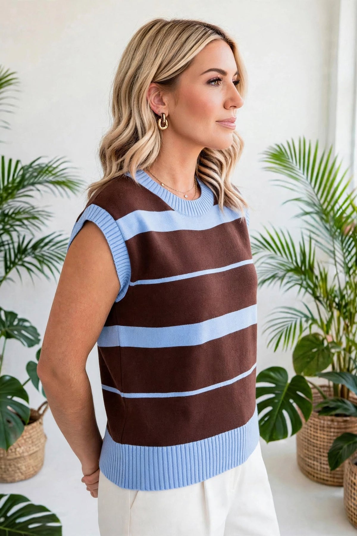 Classic Striped Short Sleeve Knit Top | S-XL