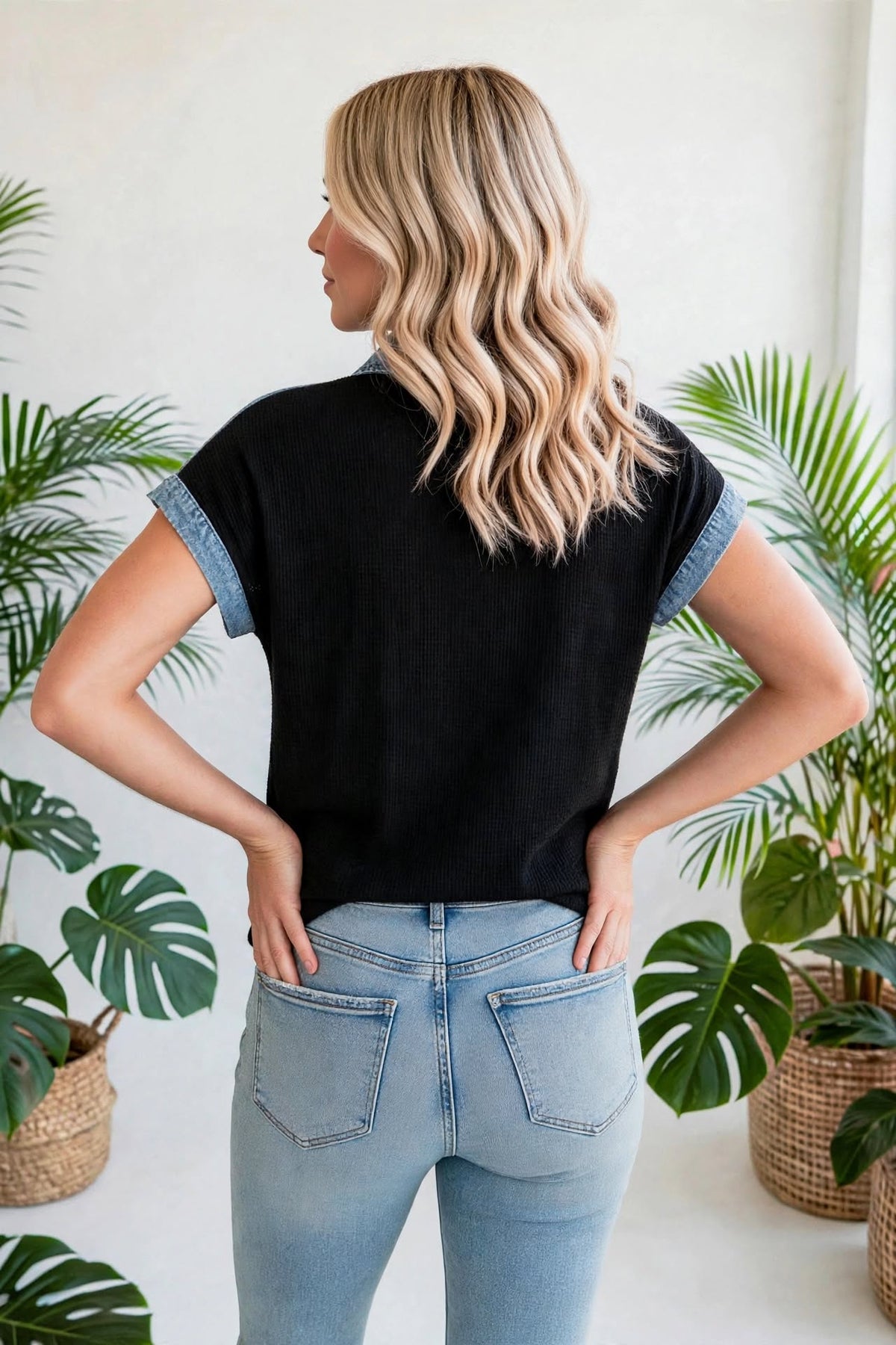 Textured Knit Colorblock Button-Down Shirt | S-XL