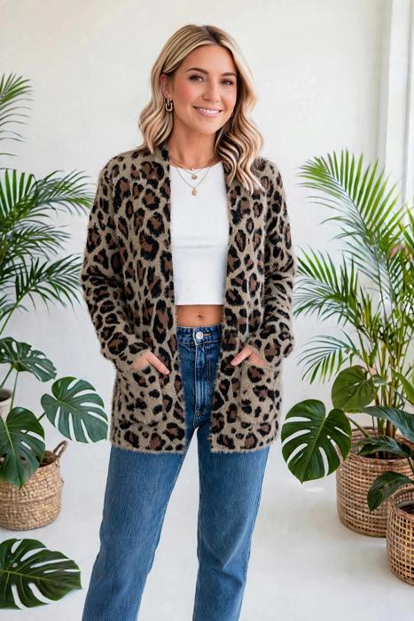 Leopard Print Open Front Cardigan | S-XL
