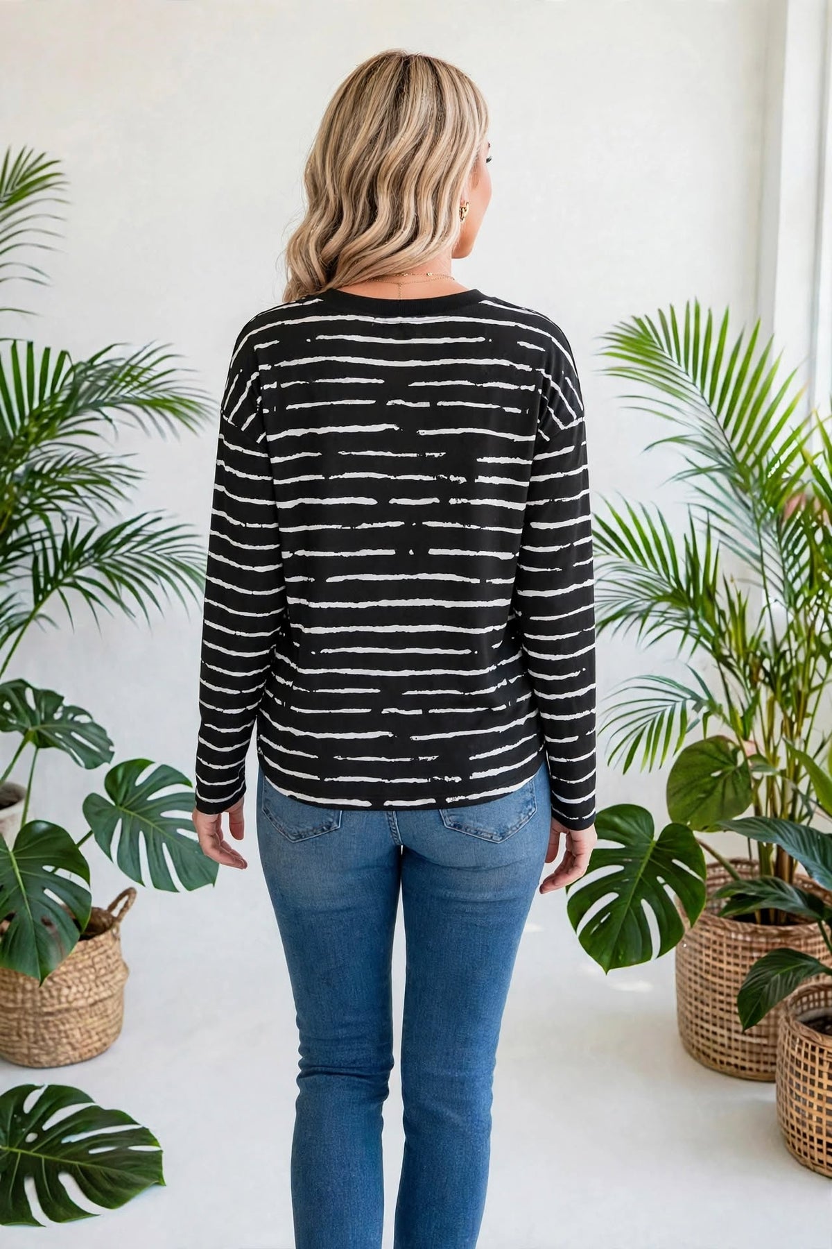 Retro Striped Casual Long Sleeve Top